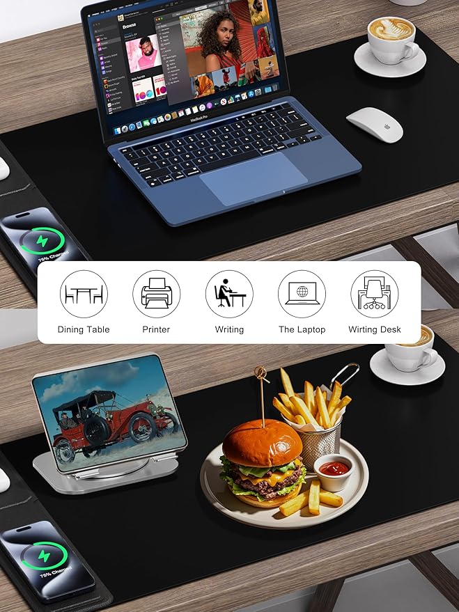 TopMade Mouse Pad with 15W Wireless Charging & Phone Holder, 31.5" x 15.75" XXL Large Desk Pad, Waterproof Gaming Mousepad Home Office Desk Mat (Includes 20W PD Power Adapter & 6.56ft Woven Cable)