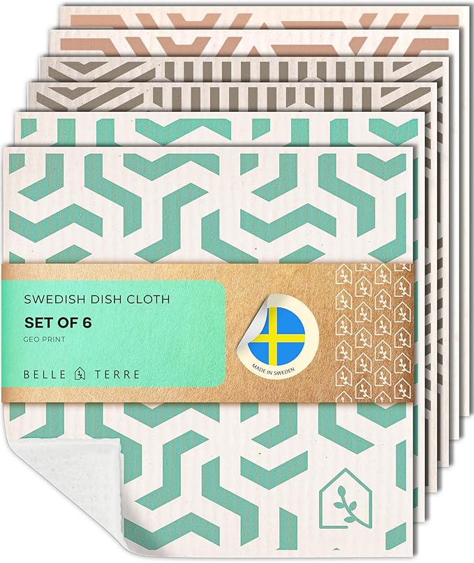 Swedish Dish Cloths for Kitchen - Reusable Dishcloths for Washing Dishes - Each Cellulose Dish Cloth Replaces 15 Rolls of Paper Towels and is More Absorbent than a Sponge - Dishcloth Set of Six