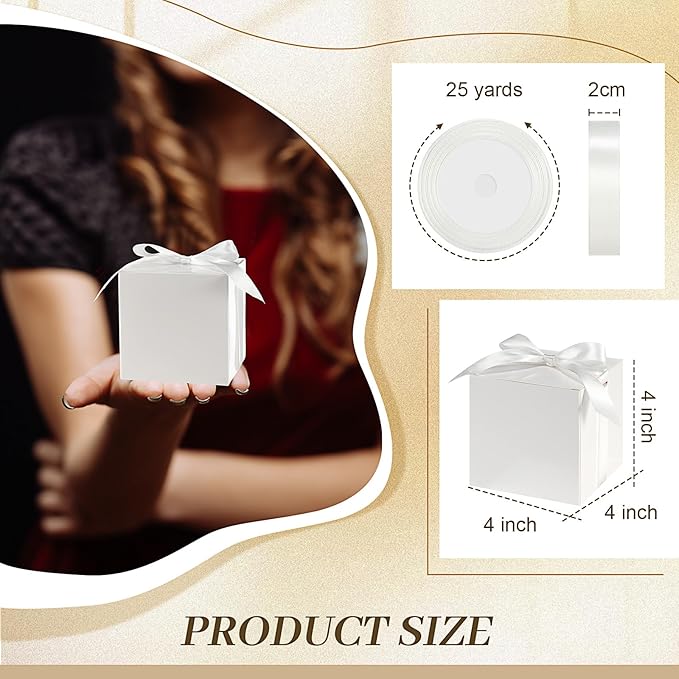 48 Pcs Christmas Gift Boxes with Ribbon Small Party Favor Boxes with Lids Mini Treat Candy Container for Wedding, Party, Birthday, Valentine's Day and More(White,4 Inch)