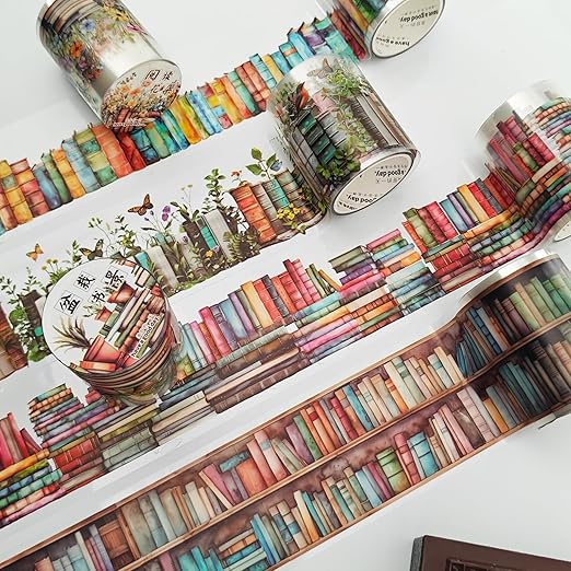 6 Rolls PET Washi Tape Set,Reading Themed Scrapbook Tape Stickers for Journaling,Junk Journal,Planner,DIY Arts Crafts,Notebook,Photo Frame,Phone Case(Book)