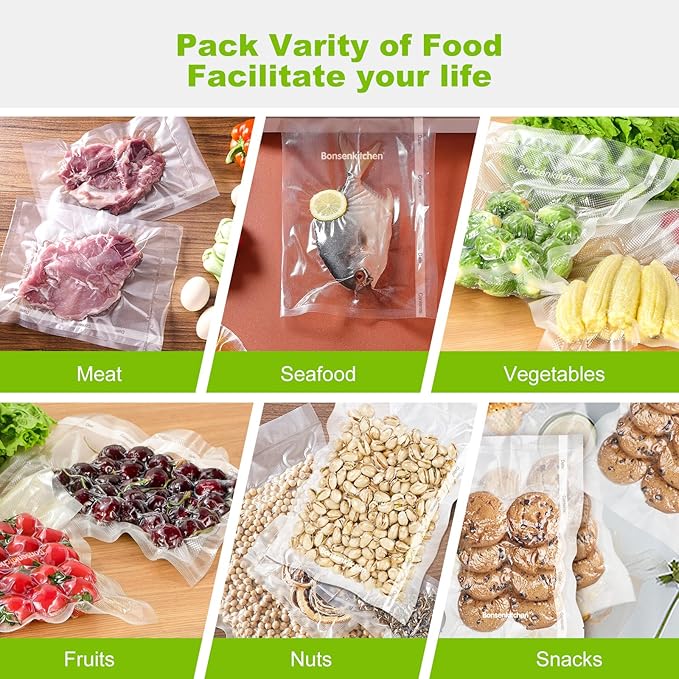Bonsenkitchen Vacuum Sealer Bags, 8" x 50' Rolls 2 pack for Food Storage Saver, Bpa Free, Heavy Duty, Commercial Grade Textured Food Roll, Customized Size Bag for Sous Vide Cooking,VB3209