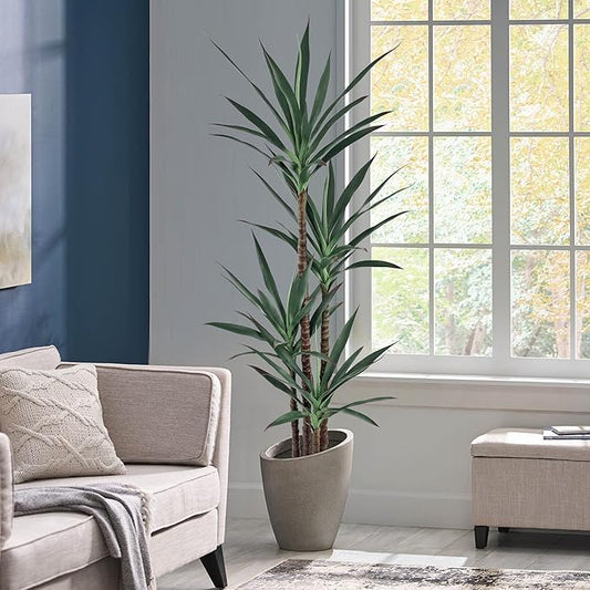 Artificial Agave Plant 5FT with 54 Leaves & 4 Trunks & Elegant Black Pot Realistic Tall Large Fake Faux Modern Tree 62 Inch for Indoor Home Office Porch Mall School Decor Housewarming Gift