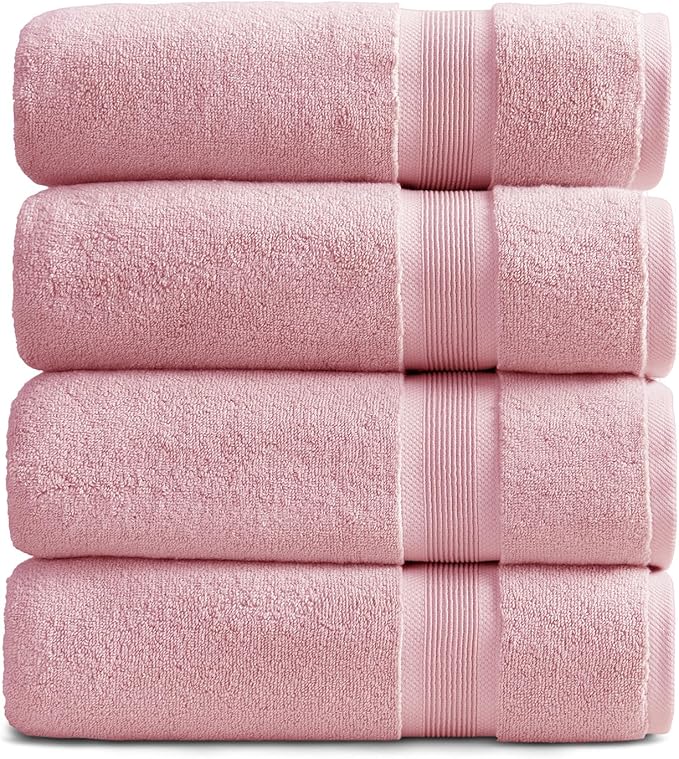 Springtree Home Luxury Bamboo Rayon Bath Towel Set of 4 | 35% Bamboo Rayon - 65% Cotton | Absorbent Quick-Dry Towels for Bathroom | Oeko-TEX Standard 100 Cotton | Pink Shadow