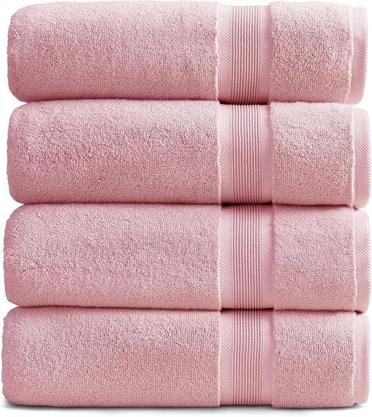 Springtree Home Luxury Bamboo Rayon Bath Towel Set of 4 | 35% Bamboo Rayon - 65% Cotton | Absorbent Quick-Dry Towels for Bathroom | Oeko-TEX Standard 100 Cotton | Pink Shadow