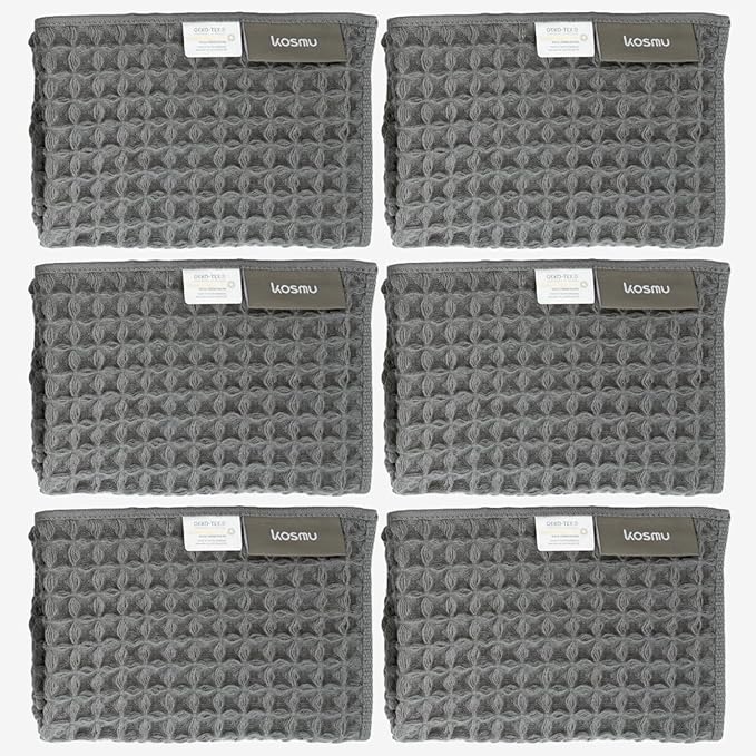 Luxury Japanese Cotton Silk Waffle Bath Towel | Plush, Absorbent, and Quick Dry (Smoke Grey, Face Towel (6 Pack))