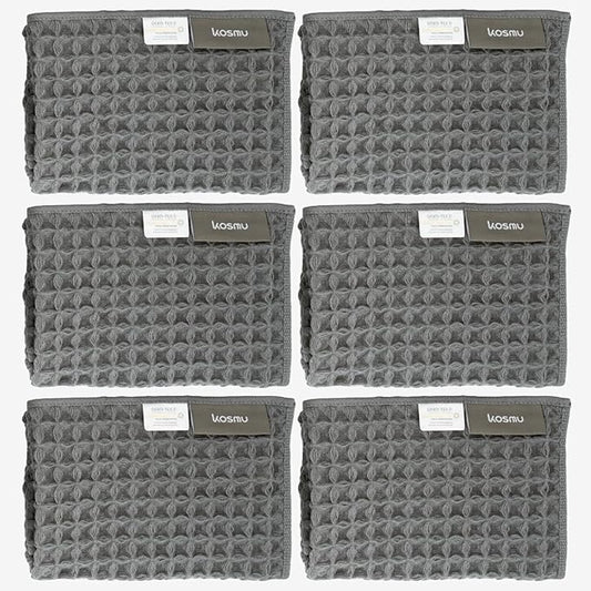 Luxury Japanese Cotton Silk Waffle Bath Towel | Plush, Absorbent, and Quick Dry (Smoke Grey, Face Towel (6 Pack))