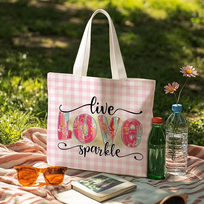 Animals-Flowers-Fruits-Bow Valentines Canvas Heart Tote Bag, Coquette Reusable Shopping Grocery Bags