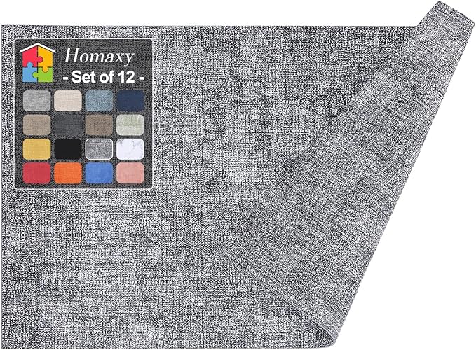 Homaxy Faux Leather Heat Resistant Placemats for Dining Table Set of 12, Waterproof Wipeable Washable PU Table Mats, Easy to Clean Anti-Slip Place Mats, 11.8" x 17", Black & White