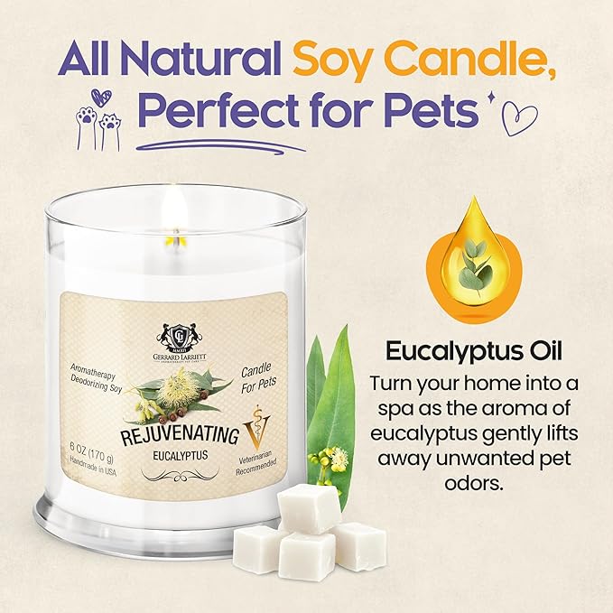 Pet Odor Eliminator Candle Rejuvenating Eucalyptus Scented Candle, Calming Candles Aromatherapy for Home Decor, Soy Wax Pet Candles Odor Eliminator for Animal Lover, Aromatherapy by Gerrard Larriett