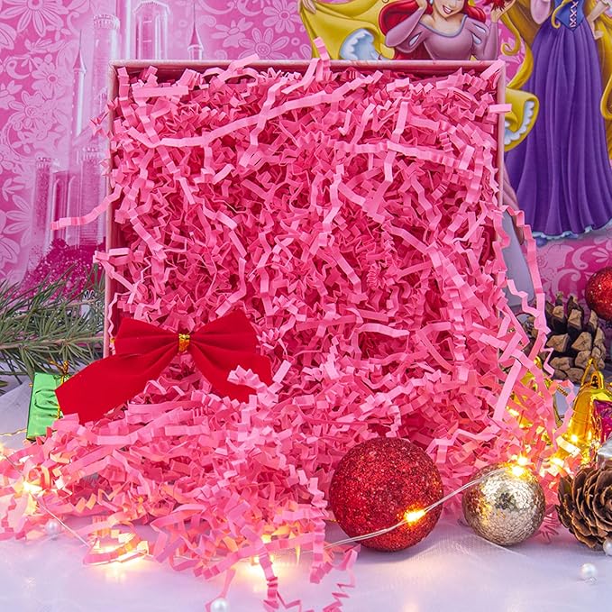 Caleihd Crinkle Cut Paper Shred Packing Grass Cushion Paper Streamer for Christmas Wedding Birthday Bridesmaid Engagement Craft Gift Boxes Bags Basket Filler Decoration 4.5oz Pink