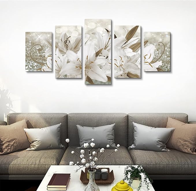 LUDUHU Golden Orchid Flowers Canvas Print - Abstract Floral Wall Art Painting Decor for Home Decoration Artwork Picture Bedroom (B,Oversize 80x40inch)