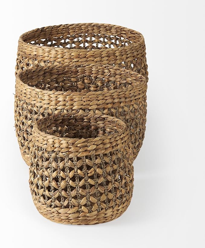 Mercana Dakota Medium Brown Seagrass Round Basket in Set Of 3