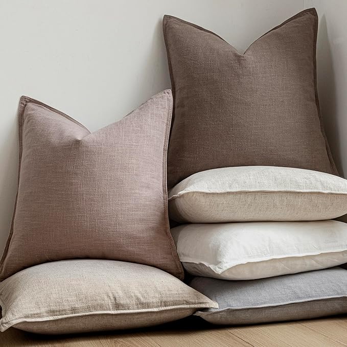 Foindtower Pack of 2, Decorative Linen Soild Throw Pillow Covers Accent Lumbar Cushion Case Farmhouse Pillowcase for Chair Couch Sofa Bedroom Living Room Home Decor 12 x 20 Inch Dusty Pink