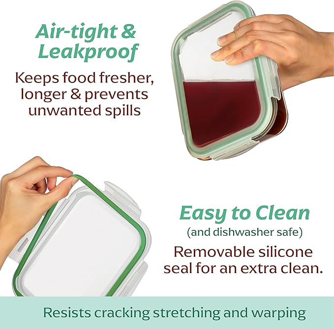 Fusion Gourmet Glass Meal Prep Containers with Lids [8 Pack, 33 oz & 4.5 oz] - 2 Compartment Divided Glass Bento Boxes for Adults, Oven Safe & Airtight