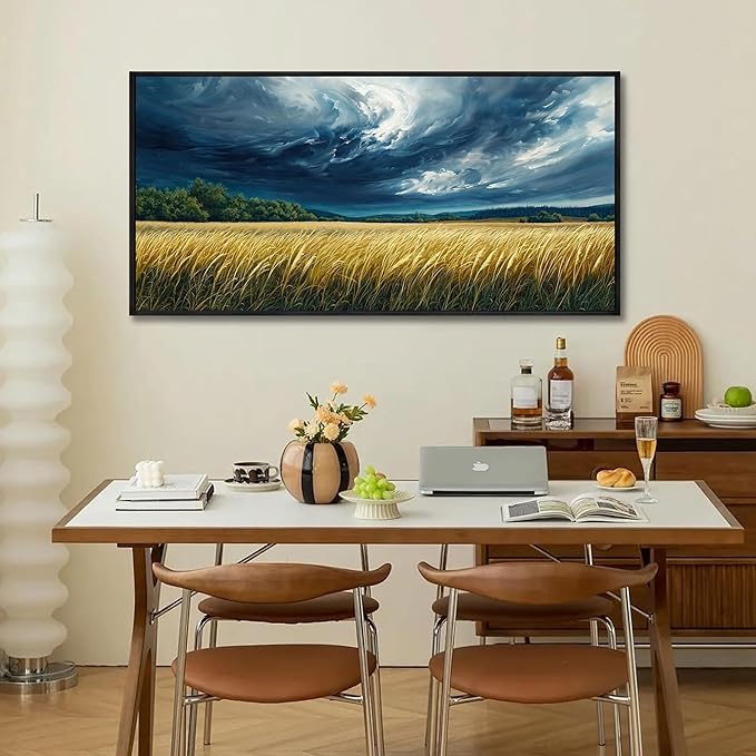 yiijeah Blue Abstract Canvas Wall Art - Rustic Wall Decor Living Room Bedroom Office Paintings Picture Framed Artwork for Walls Forest Landscape Sky Black Cloud Home Decoration