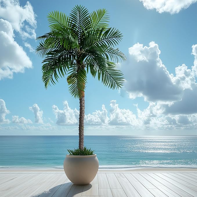 9.1FT Artificial Phoenix Palm Tree with Coconut Fruit Outdoor Indoor Decor Large Faux Coconut Silk Palm Tree Tropical Fake Tree Large Faux Sago Palm Plant for Home Yard Outside Patio Poolside