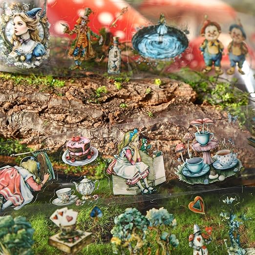 6 Rolls PET Tape Stickers for Journaling,Alice Fairy Washi Tape Stickers for Scrapbooking Supplies,Junk Journal,Phone Case,Photo Frame,Calendar,Cups(Spring)