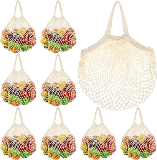 SATINIOR Large Cotton Mesh Grocery Bags 16x16x12 Inch Reusable Washable Cotton String Shopping Bags Beige Produce Containers