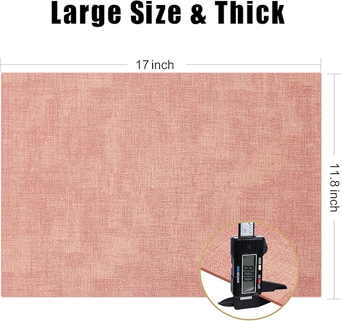 Homaxy Faux Leather Heat Resistant Placemats for Dining Table Set of 4, Waterproof Wipeable Washable PU Table Mats, Easy to Clean Anti-Slip Place Mats, 11.8" x 17", Pink