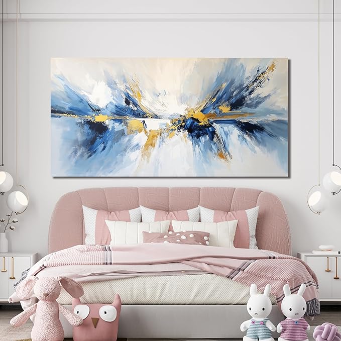 YISXINOAG Canvas Wall Art Abstract Wall Art Modern Canvas Wall Decor Ready to Hang Modern Home Decor Abstract Art Gold and Blue Home Artwork Decorations Prints for Bedroom, Dining Room Size 24"X48"