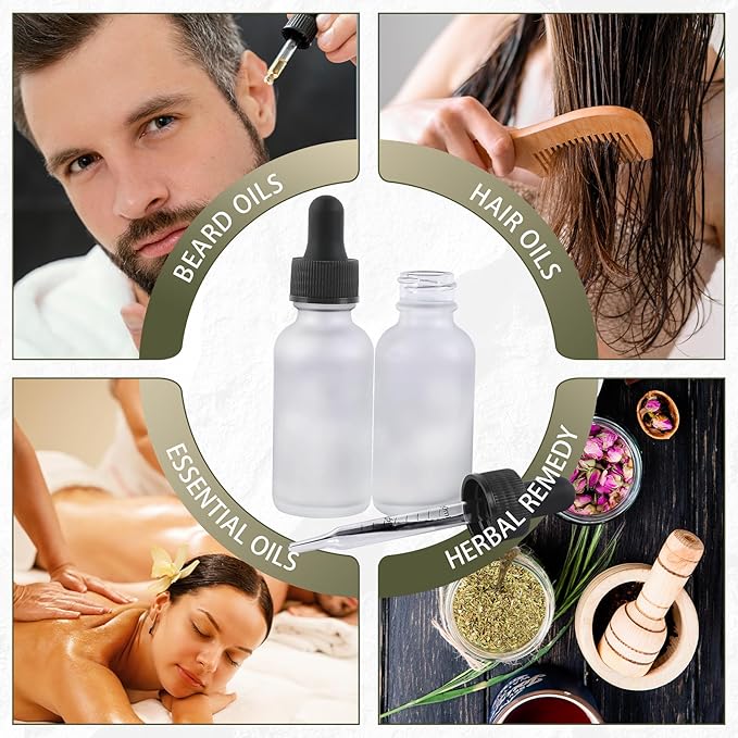 48 Pack,1oz Glass Dropper Bottle, Clear Frosted Tincture Bottles with Dropper, Pretty Finish for All Kinds of Liquids,Oil Bottles for Hair- Stronger Suction ideal for Leakproof Travel