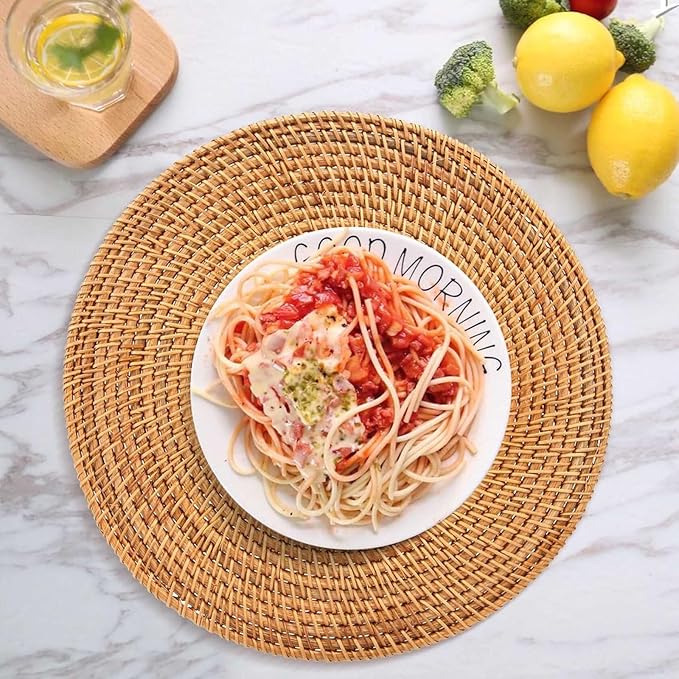Natural Rattan Woven Placemats Round Tableware Mats Anti Slip Place Mat Multifunctional Placemat 30cm