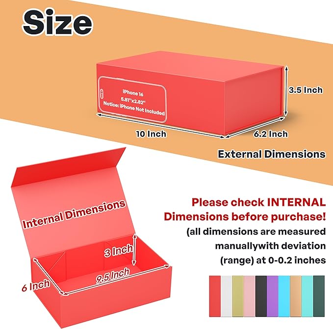 5 Pack Red Gift Box, 9.5x6x3'' Gift boxes for Presents with Lids Magnetic Closure Rectangle Collapsible for Bridesmaid Proposal Box, Wedding, Christmas, Halloween, Birthday Gift Packging