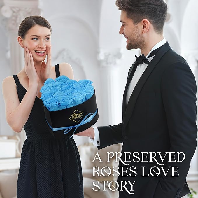 GLAMOUR BOUTIQUE 16 Flower Forever Heart Shape Box - Preserved Roses Gift for Her, Preserved Flowers, Teal