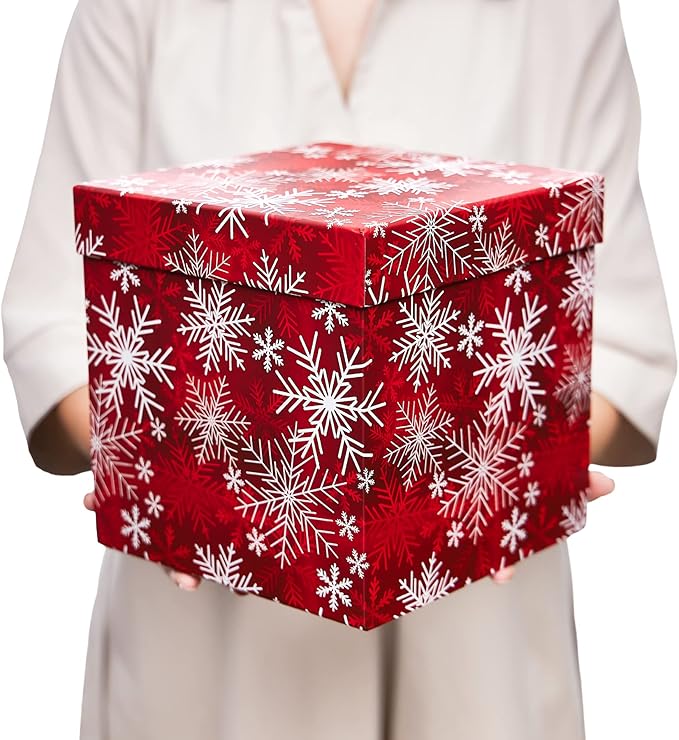 UNIQOOO 5PCS Christmas Nesting Gift Boxes with Lid, Xmas Nested Box Set, 5 Sizes, Square Stackable, Red White Snowflake Candy Cane Paper Box Tower Décor, for Holiday Thanksgiving New Year Packaging