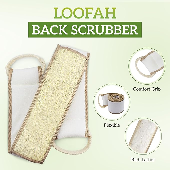 Natural Loofah Back Scrubber (Pack 1) - Exfoliating Sponge for Shower - Loofah Clean Back Deeply - Vegetable Scrubber for Men Women - 100% Biodegradable Compostable Plastic Free (31.5" x 11.8")