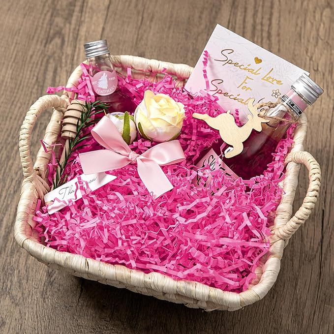 Mefleet 2 LB Crinkle Cut Paper Shred Filler Pink Crinkle Shredded Paper for Gift Box - Gift Basket Bag Filler - Grass Cushion Stuffing for Christmas Holiday Packaging Wrapping