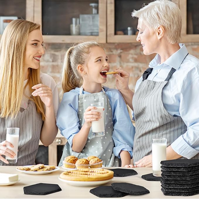 36 Pieces Slate Coasters Bulk, 4 Inch Hexagonal Blank Black Stone Coaster for Drinks Natural Handmade Hexagon Rock for Laser Engraving, Gifts, Engraver, Wedding, Christmas, Home Decor