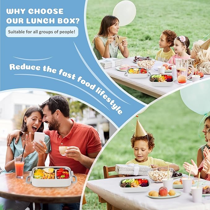 Bento Lunch Box for Kids Women Men, 47oz 2-Compartment Salad Metal Food Prep Pack Container for Lunch, Stainless Steel 3 Layers Stackable Lunch Containers with Lids for Adults and Teens White