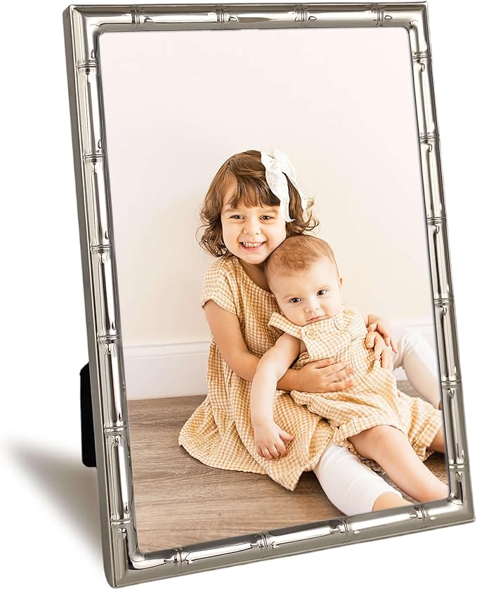 5x7 Picture Frame with Elegant Metal Bamboo Design, 5 x 7 Photo Frames with HD Real Glass, Versatile Display for Tabletop or Wall Mounting, Great for Home Decor and Gift Giving