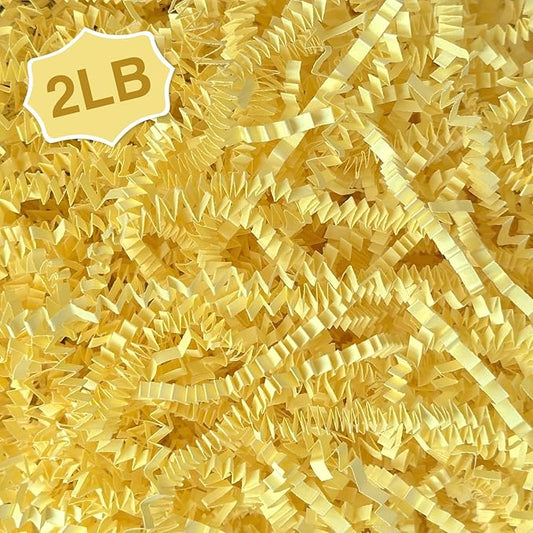 2 LB Crinkle Paper Shred Filler for Bag Gift Box Basket Paper Shreded Stuffing Decoration for Holiday Party (Light Yellow)
