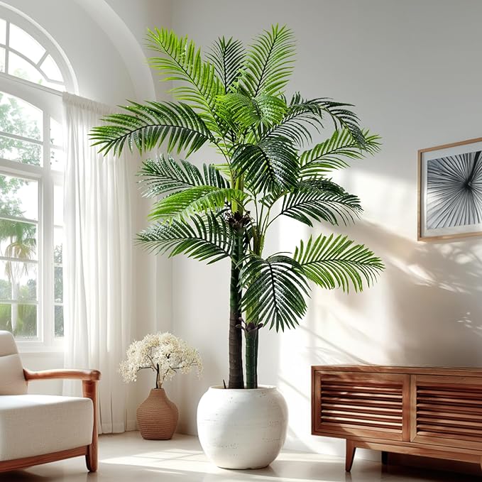 6.2FT Artificial Phoenix Palm Tree with Coconut Fruit Outdoor Indoor Decor Large Faux Coconut Silk Palm Tree Tropical Fake Tree Large Faux Sago Palm Plant for Home Yard Outside Patio Poolside