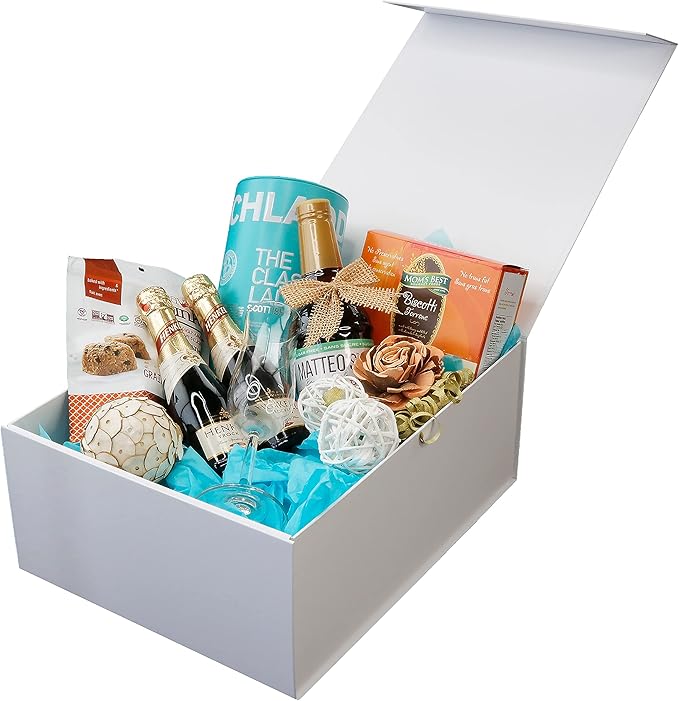 CECOBOX - Gift Boxes with Lids for Presents 8"x8"x3.1" - Matte, Collapsible Magnetic Closure Gift Box - Groomsmen & Bridesmaid Proposal Boxes, Wedding, PR, Birthdays, Holidays (White)