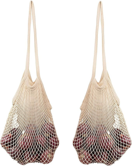 Cotton Mesh Onion Storage Bags - 100% Cotton, Reusable, and Washable Mesh Bags for Storing Potatoes, Onions, Garlic, and Other Root Vegetables - Foldable, Lightweight, and Airy Breathable (2 Totes)