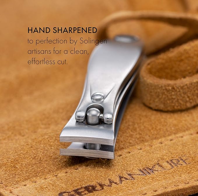 GERMANIKURE 4pc Manicure Set in Dark Purple Leather Case - Made in Solingen Germany, FINOX Stainless Steel Tools – Professional Quality Compact Nail Grooming Kit