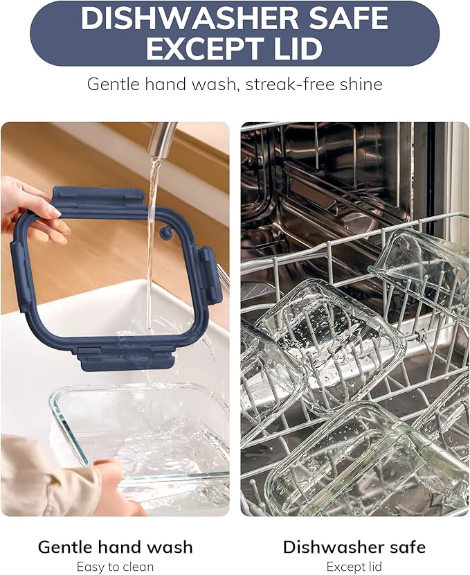 2-Pack Glass Food Storage Containers with Tempered Lids (21.3oz/2.7cup) - Airtight Snap Lock, Microwave & Oven Safe (-4℉~ 950°F), Freezer to Baking Dish, BPA-Free, Gift Box (Blue)