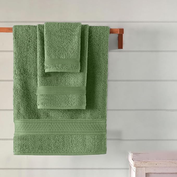 DAN RIVER 100% Ring Spun Cotton 3-Piece Towel Set, Sage-Green, Bath Towel, Hand Towel and Washcloths, 550 GSM - Soft, Absorbent Quick Dry Cotton Towels for Bathroom, Spa, and Gym