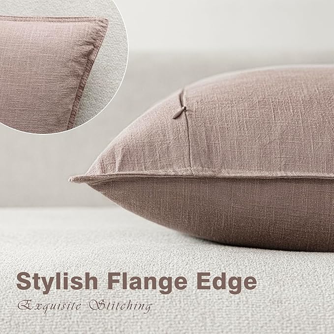 Foindtower Set of 2, Decorative Linen Soild Throw Pillow Covers Soft Accent Euro Cushion Case Boho Farmhouse Pillowcase for Chair Couch Sofa Bedroom Living Room Home Decor 18 x 18 Inch Dusty Pink