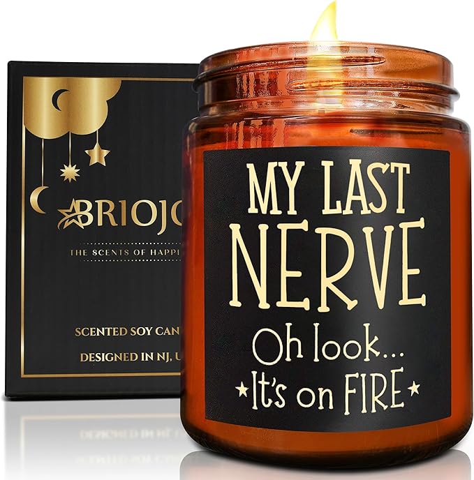 Funny Gifts for Women Men - My Last Nerve Soy Candle - Birthday Gift for Her Wife Sister - Best Friend, Girlfriend Gift - Friendship Gifts for Bestie Boss Coworker Nurse - Stress Relief Candle
