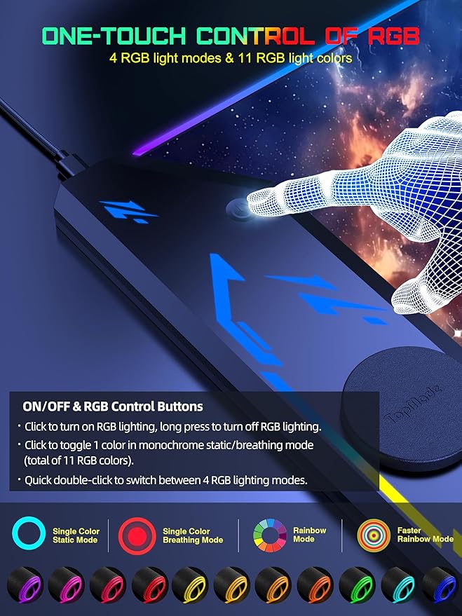 TopMade Wireless Charging Mouse Pad, RGB Gaming Mousepad, 35.4" x 15.8" Extra Large Waterproof Keyboard Desk Pad, Computer Desk Mat, Blue Nebula (Includes 20W PD Power Adapter & 6.56ft Woven Cable)