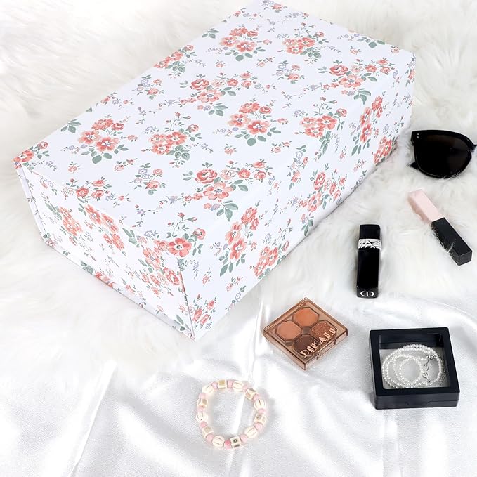 Rose Floral Gift Box with Magnetic Lids 13.8x8.3x4.4 in, Large Bridesmaid Proposal Boxes, Rectangle Wedding Decorative Storage Box 3 Pack