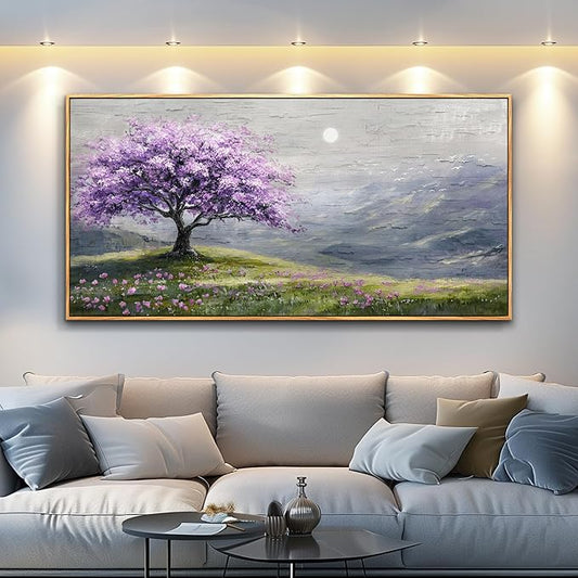 FUHAIHUA Wood Framed Canvas Wall Art For Living Room Wall Decor For Bedroom Office Wall Decoration Purple Tree Painting Farmhouse Pictures Artwork Room Aesthetic Home Decor 20x40 In