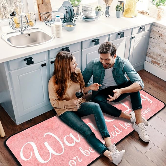 Laundry Room Long Mat Area Rug Non-Slip Floor Mat Waterproof Farmhouse Carpet for Kitchen 72" x 24" (Pink)