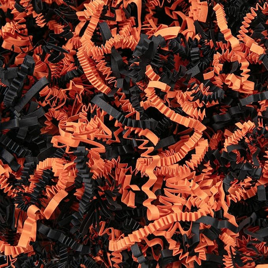 Mefleet 2 LB Halloween Crinkle Cut Paper Shred Filler Black & Orange Crinkle Shredded Paper for Gift Basket - Gift Box Bag Filler - Grass Cushion Stuffing for Halloween Packaging Wrapping