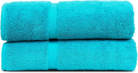 Luxury Hotel & Spa Collection Highly Absorbent, Quick Dry 100% Turkish Cotton 700 GSM, Eco Friendly Towel, for Bathroom Dobby Border Soft Bath Towel Set 27 X 54 (Aqua Blue, Bath Towels - Set of 2)