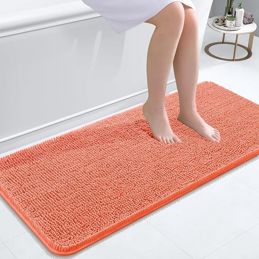 OLANLY Bathroom Rugs 47x20, Extra Soft Absorbent Chenille Bath Rugs, Rubber Backing Quick Dry, Machine Washable Bath Mats for Bathroom Floor, Tub and Shower, Home Decor Accessories, Coral
